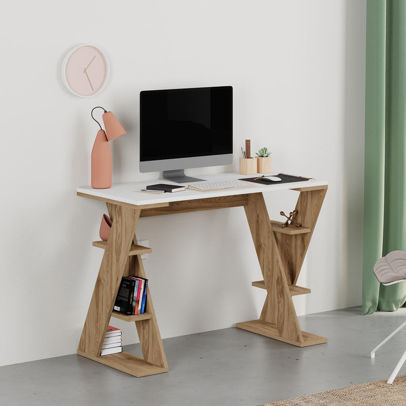 Papillon Modern Study Desk with Shelves - W 106 cm