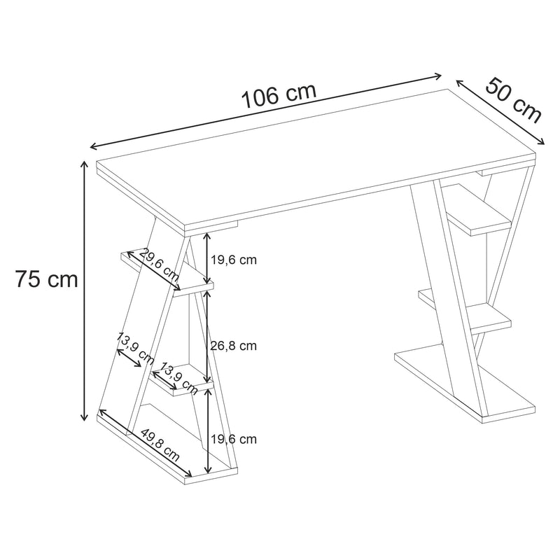 Papillon Modern Study Desk with Shelves - W 106 cm