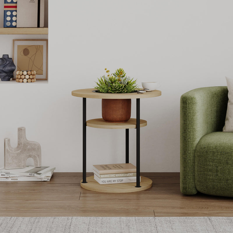 Grova Round Side Table with Shelf
