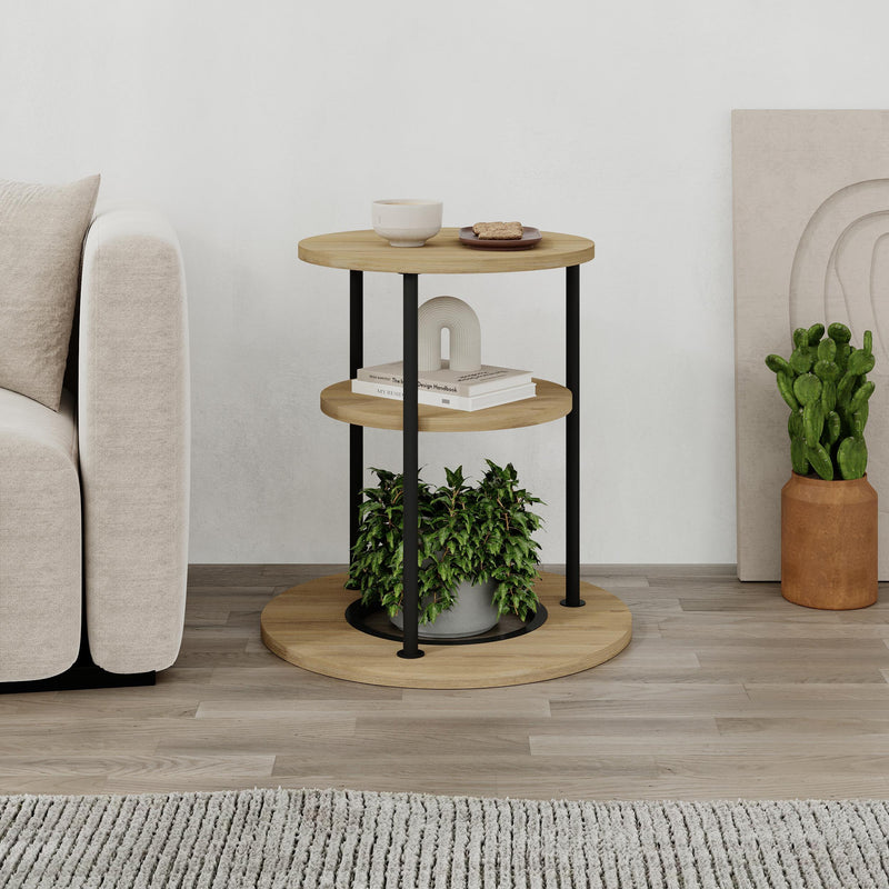 Grova Round Side Table with Shelf