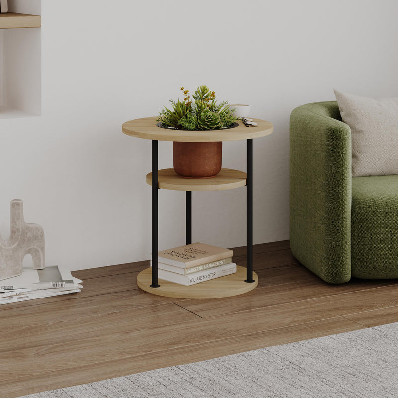 Grova Round Side Table with Shelf