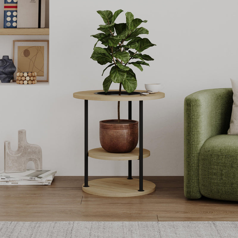 Grova Round Side Table with Shelf