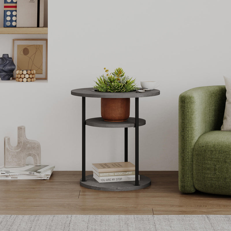 Grova Round Side Table with Shelf