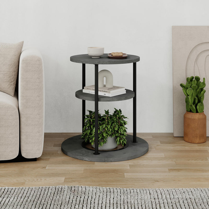 Grova Round Side Table with Shelf