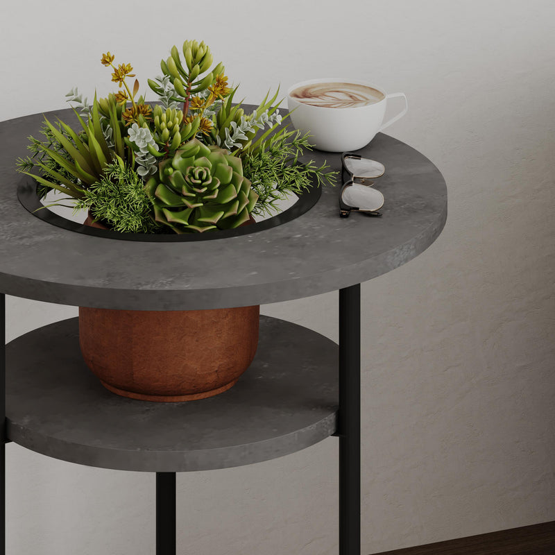 Grova Round Side Table with Shelf