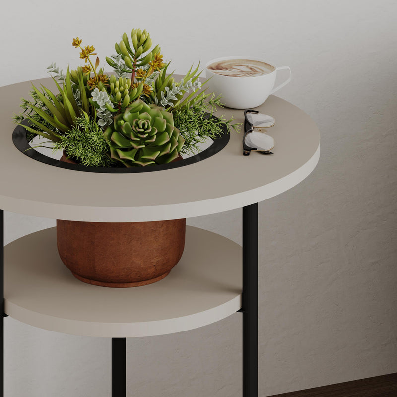 Grova Round Side Table with Shelf