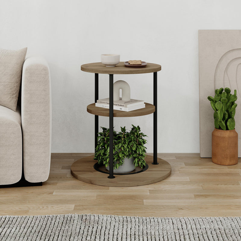 Grova Round Side Table with Shelf