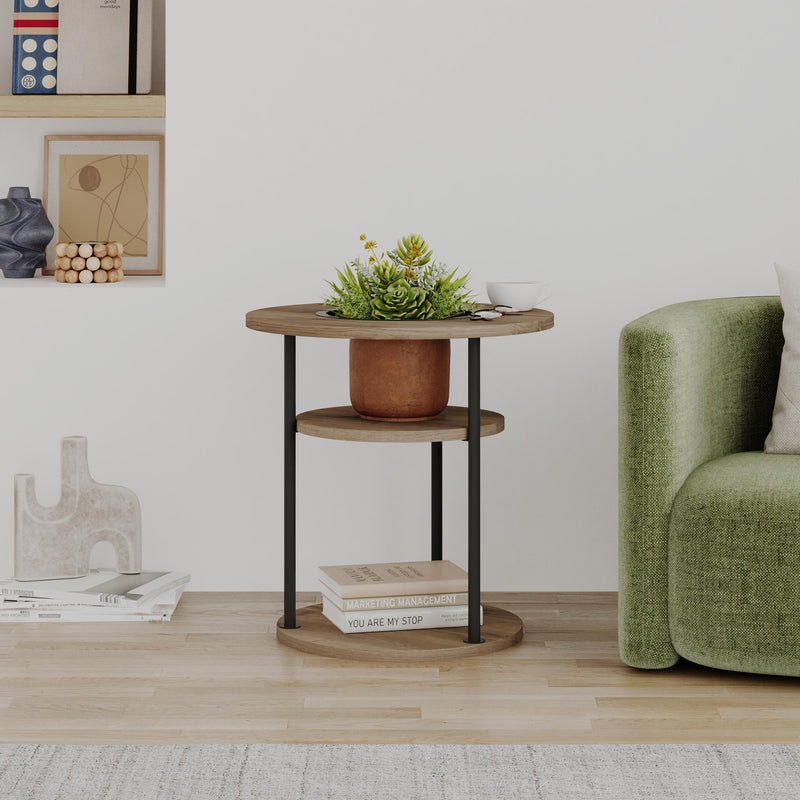 Grova Round Side Table with Shelf