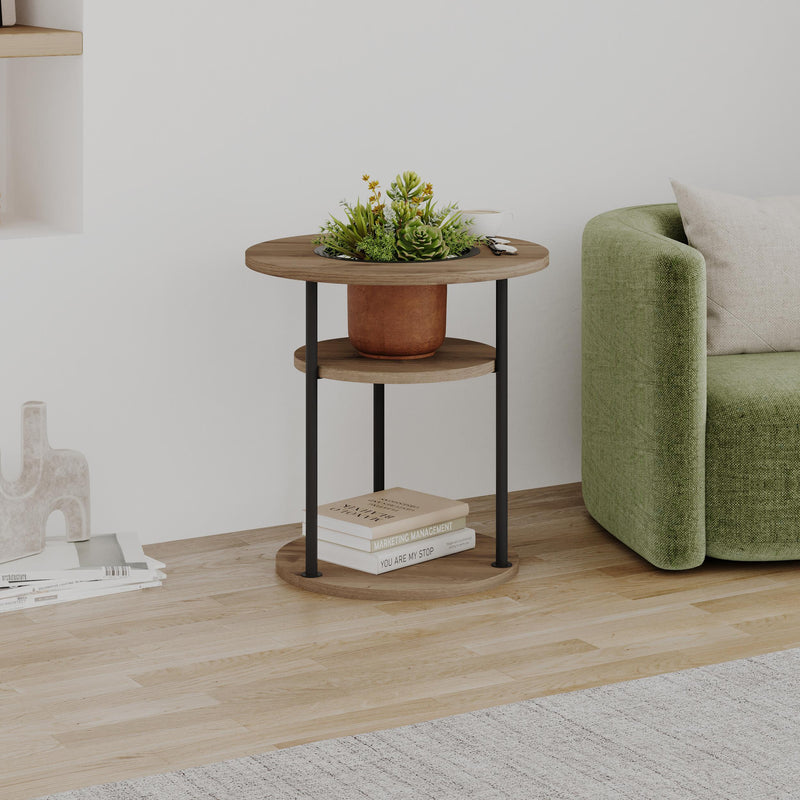 Grova Round Side Table with Shelf