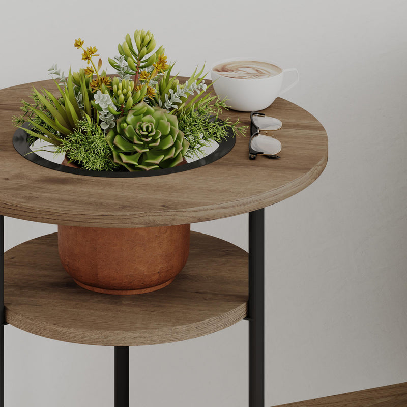Grova Round Side Table with Shelf
