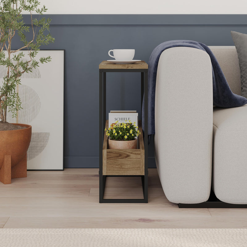 Lido Slim Side Table – Oak & Black