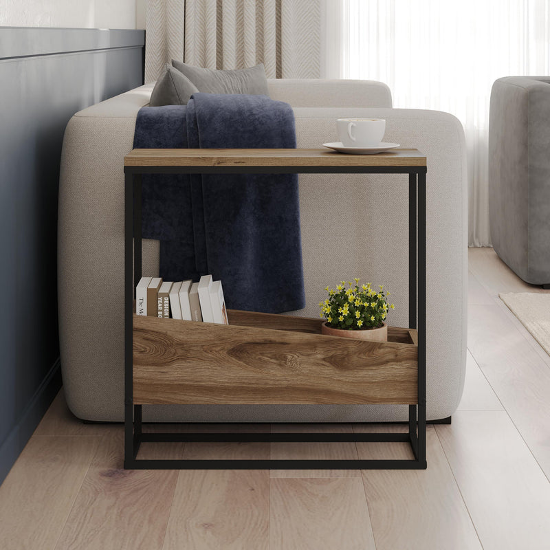 Lido Slim Side Table – Oak & Black