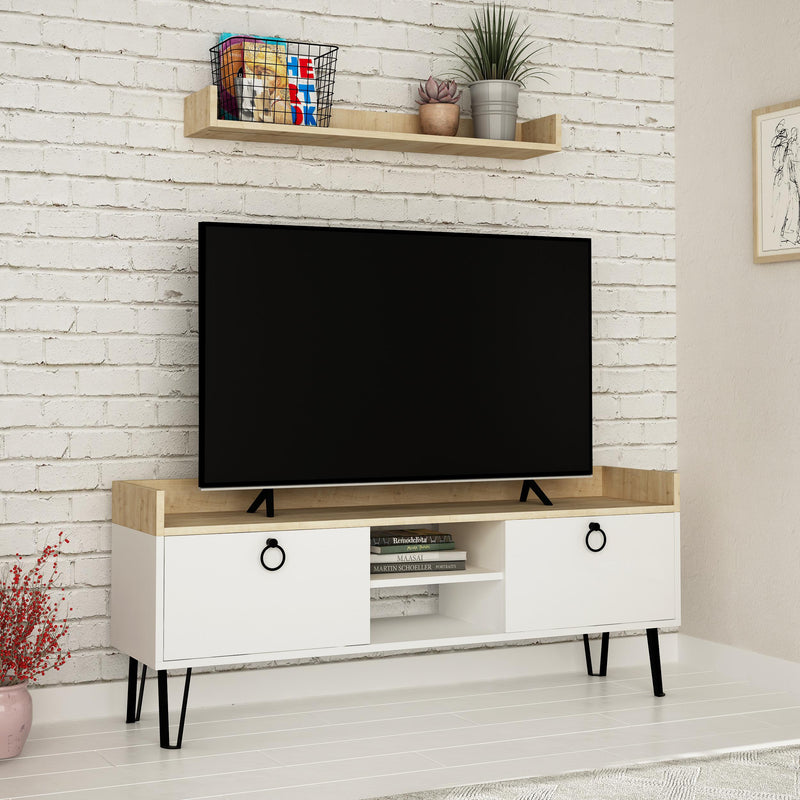 Keday Modern TV Stand Multimedia Centre With Wall Shelf Unit 140cm