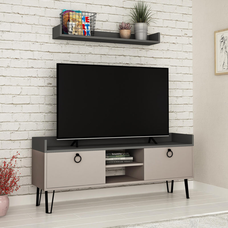 Keday Modern TV Stand Multimedia Centre With Wall Shelf Unit 140cm