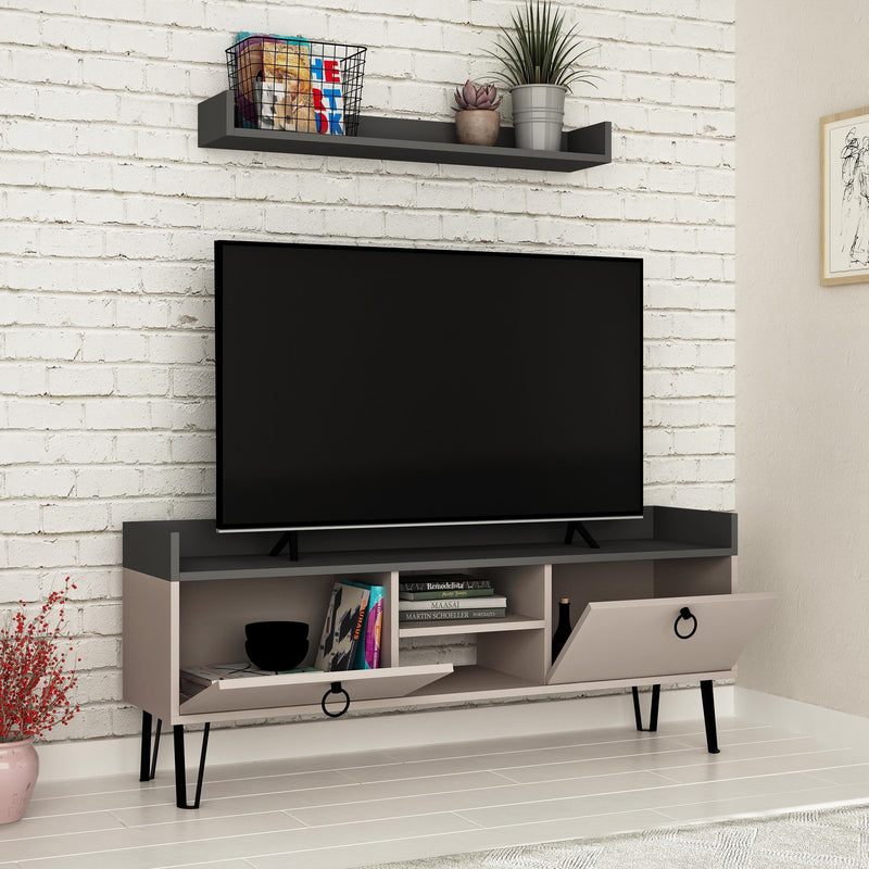 Keday Modern TV Stand Multimedia Centre With Wall Shelf Unit 140cm
