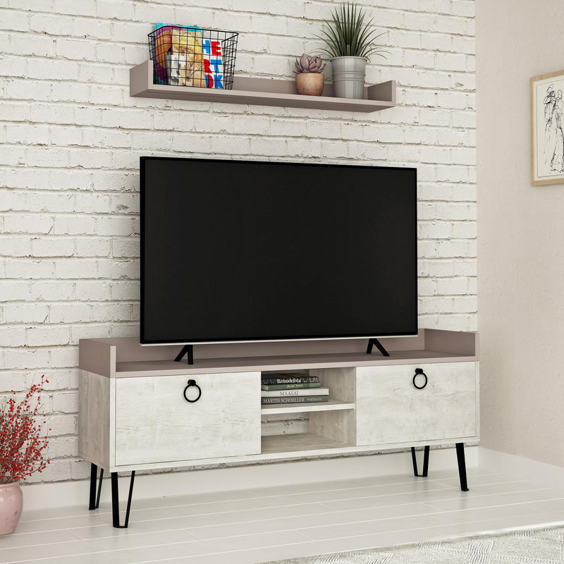 Keday Modern TV Stand Multimedia Centre With Wall Shelf Unit 140cm