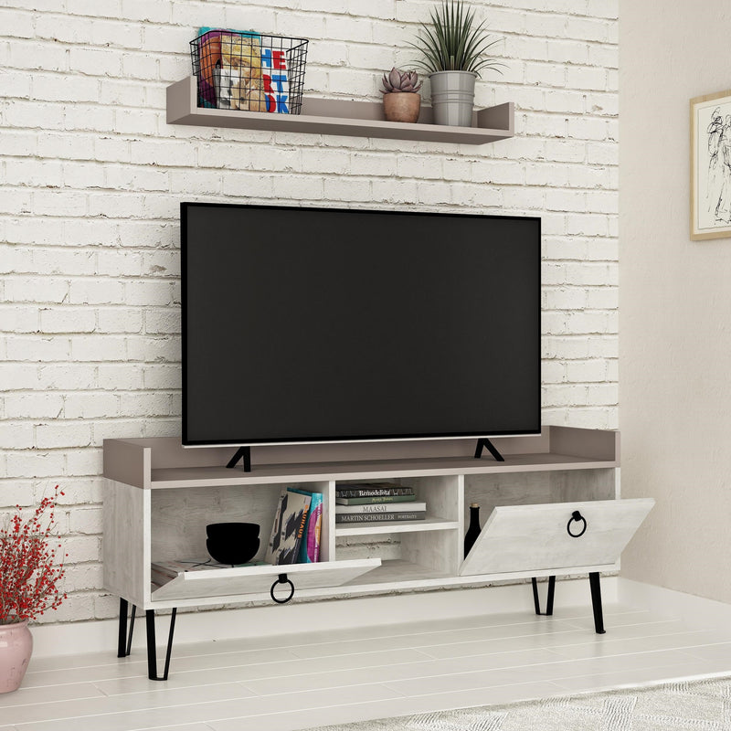 Keday Modern TV Stand Multimedia Centre With Wall Shelf Unit 140cm