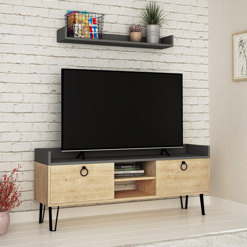 Keday Modern TV Stand Multimedia Centre With Wall Shelf Unit 140cm