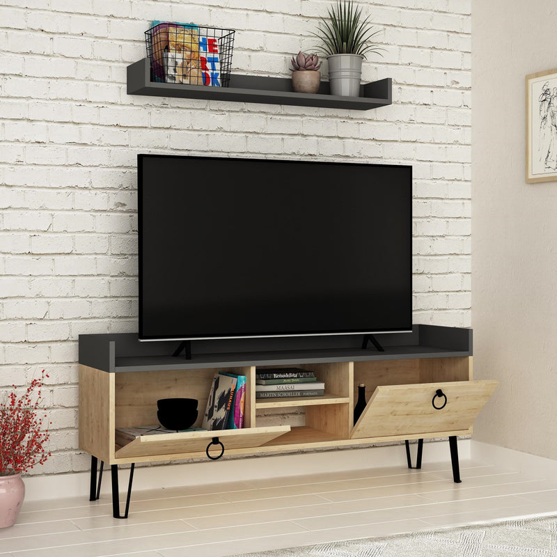 Keday Modern TV Stand Multimedia Centre With Wall Shelf Unit 140cm