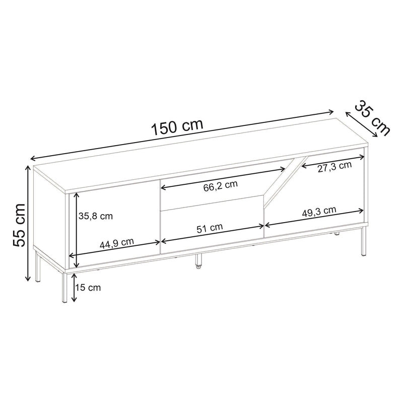 Vesco Modern TV Stand with 3 Door Storage 150cm