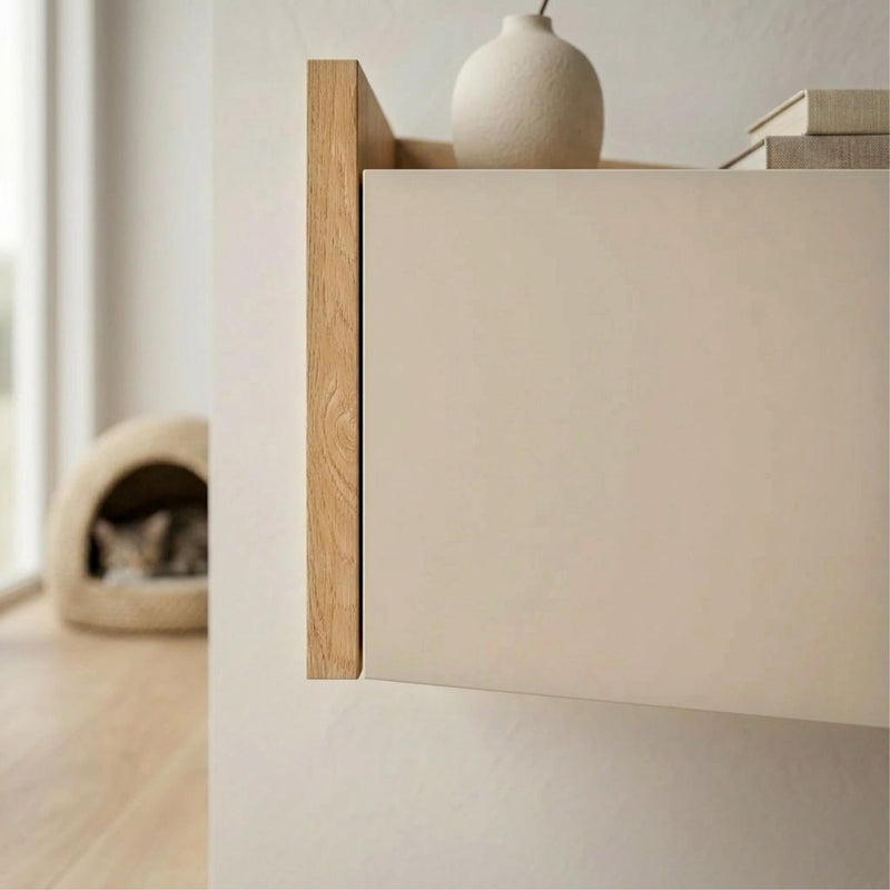 Diago Floating Bedside Table with Drawer and Top Shelf - Left