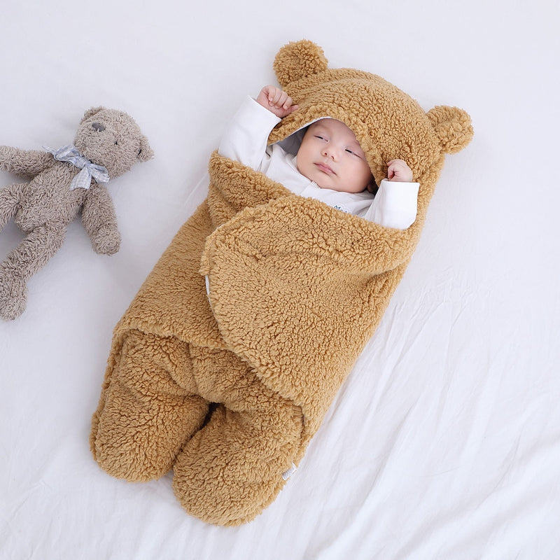 Baby Quilted Sleeping Bag Wrapper Thick Cotton Swaddle Blanket Fur Lined