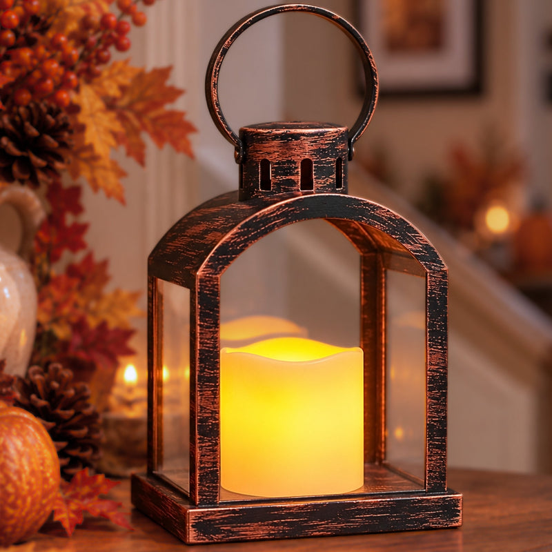 Battery Operated Bronze Hanging Candle Lantern