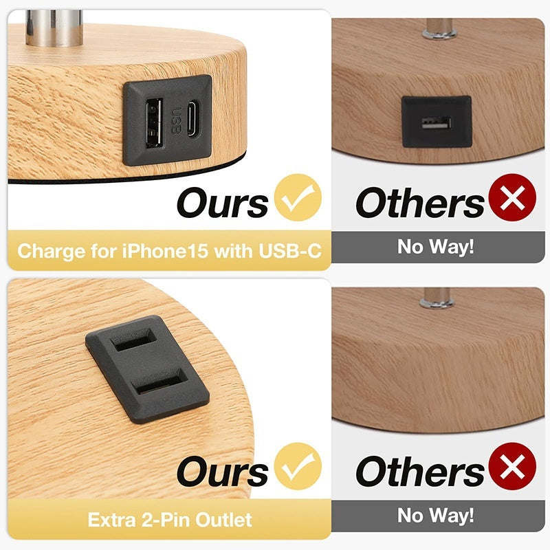 3 Way Dimmable Bedside Table Lamp with USB A & C Charging UK Plug Adjustable