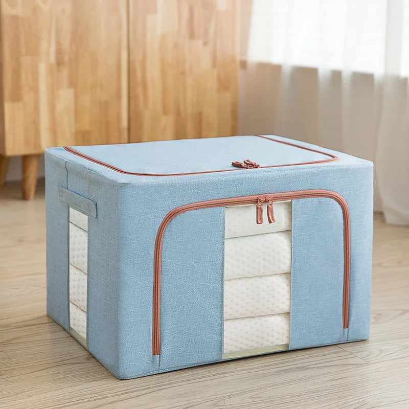 Beige Large Capacity Clothes Storage Box – Foldable with Steel Frame 24L