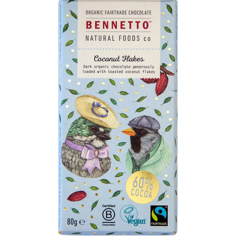 Bennetto | Coconut Flakes Dark Chocolate Bar 80g | Vegan