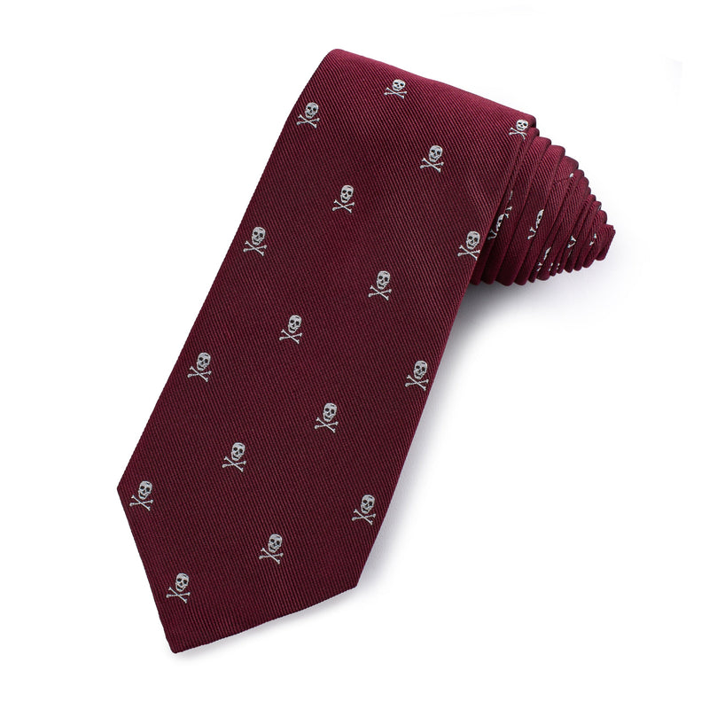 Skull & Crossbones Silk Tie In Wine