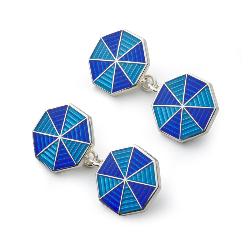Sterling Silver Blue Octagonal Cloisonne Cufflinks