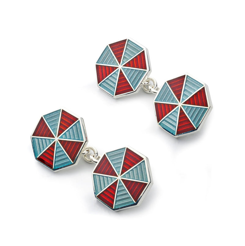 Sterling Silver Red Octagonal Cloisonne Cufflinks