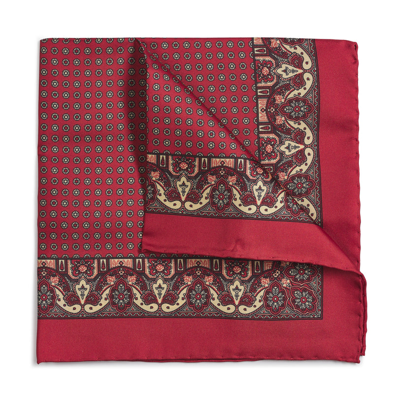 Ornate Paisley Silk Pocket Square In Red