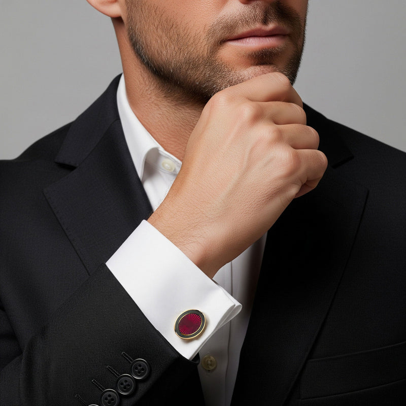 Sunburst Enamel Cufflinks In Wine