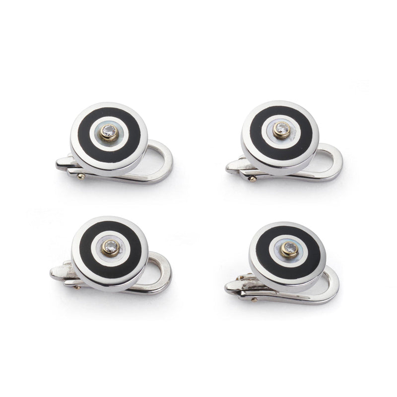 Sterling Silver Onyx & Diamond Dress Studs