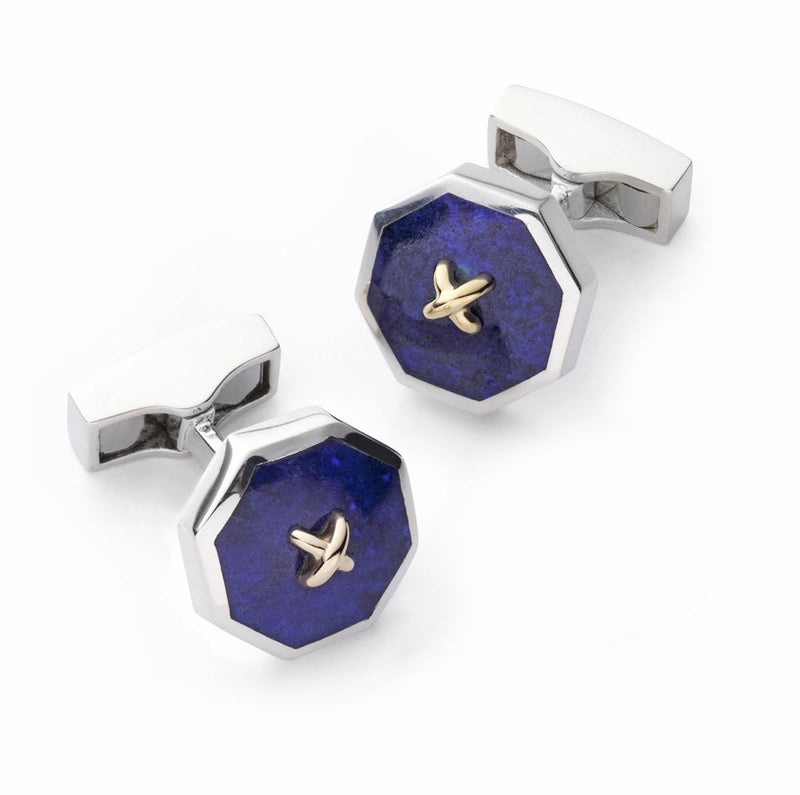 Sterling Silver Lapis & 9ct Gold Cufflinks