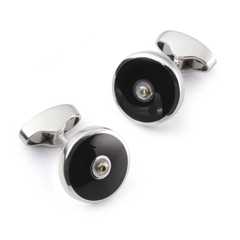 Sterling Silver Onyx & Diamond Cufflinks