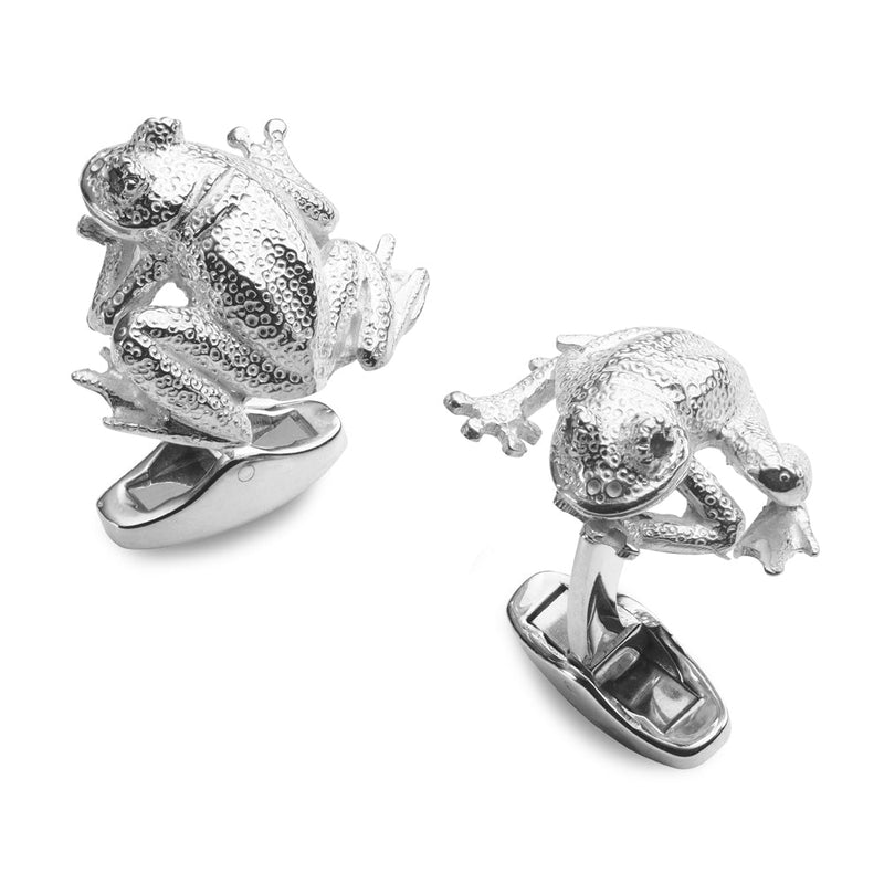 Sterling Silver Frog Cufflinks With Emerald Eyes