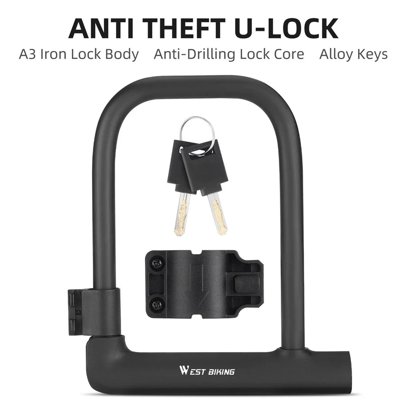 Bicycle U Lock Anti-Theft Padlock for Bike Scooter Motorcycle Cycling Accessory