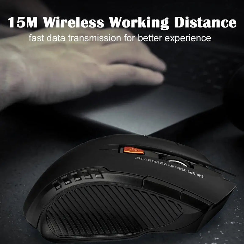 2.4G Wireless Black Mouse - 1600DPI Optical PC Computer Gaming USB Receiver