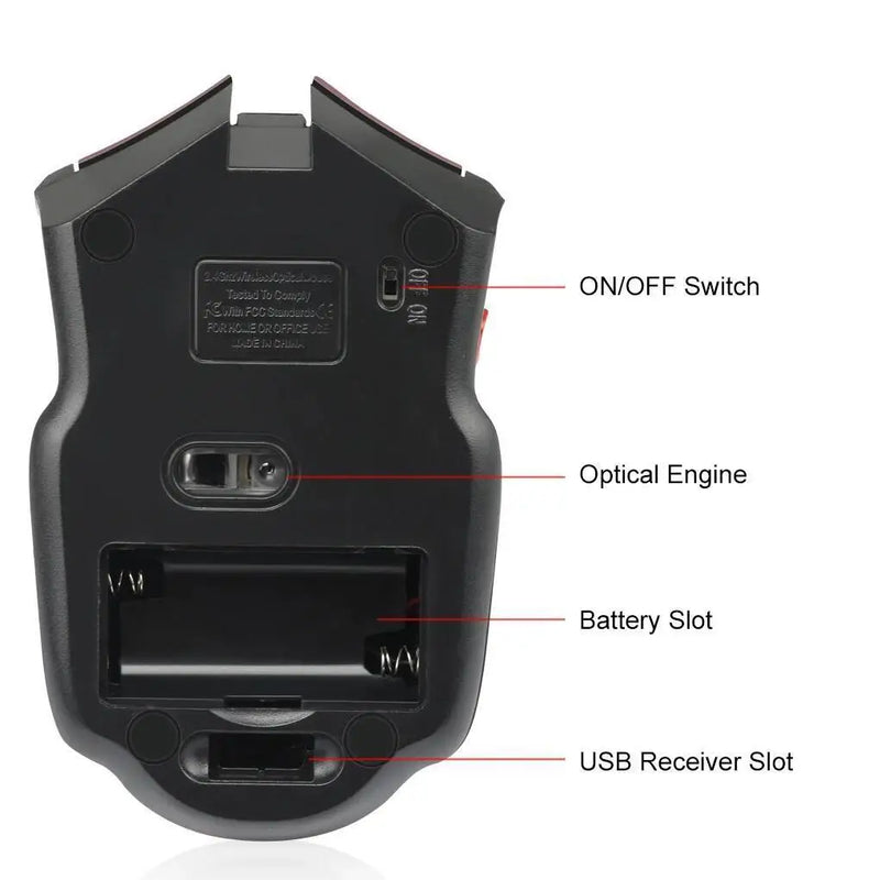 2.4G Wireless Black Mouse - 1600DPI Optical PC Computer Gaming USB Receiver