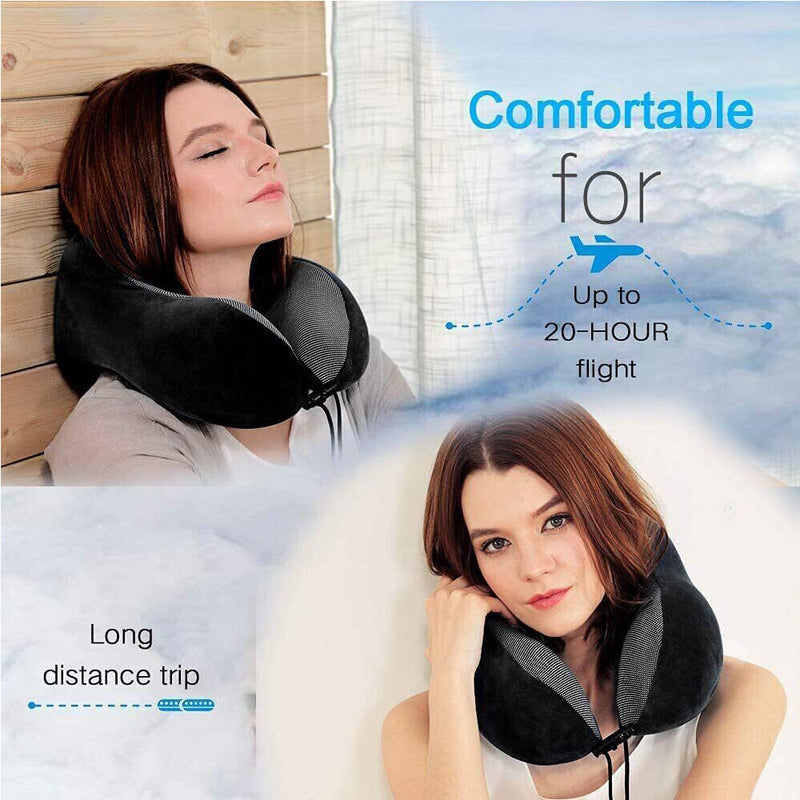 Memory Foam Travel Pillow Neck Support Cushion Drawstring Portable Travelling