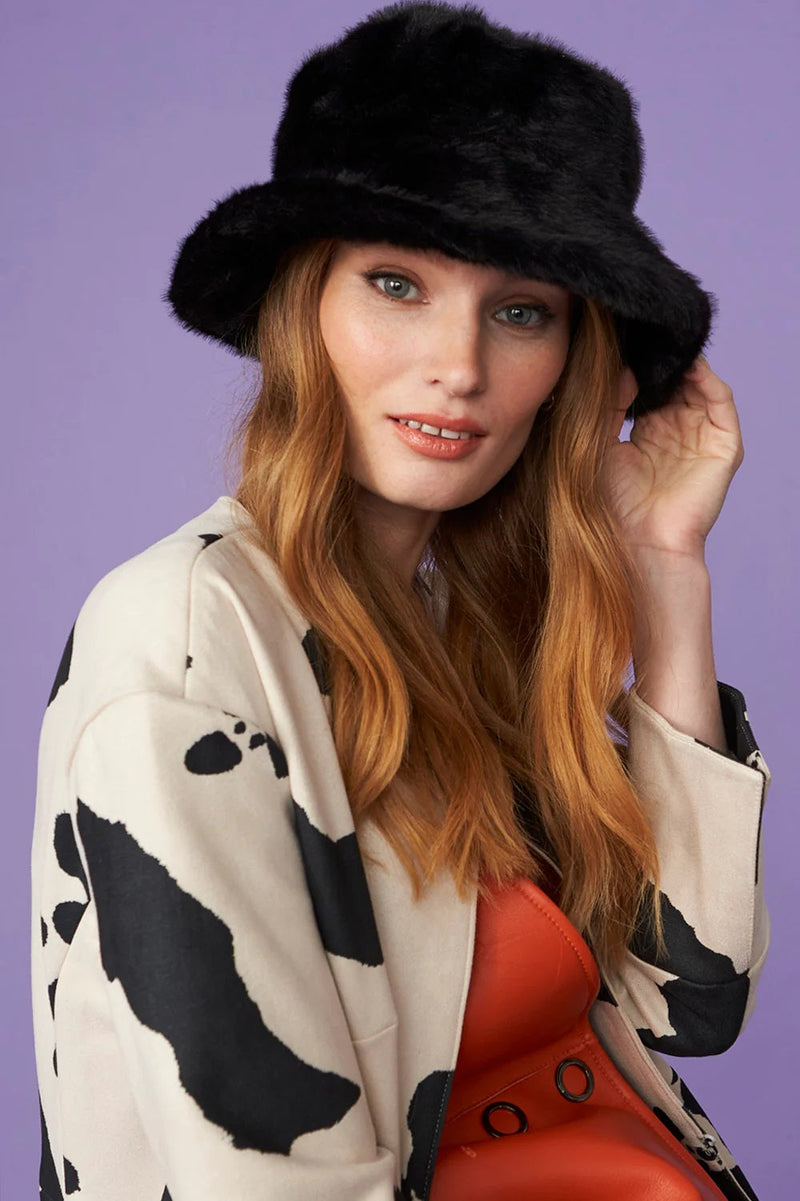 Black Faux Fur Bucket Hat