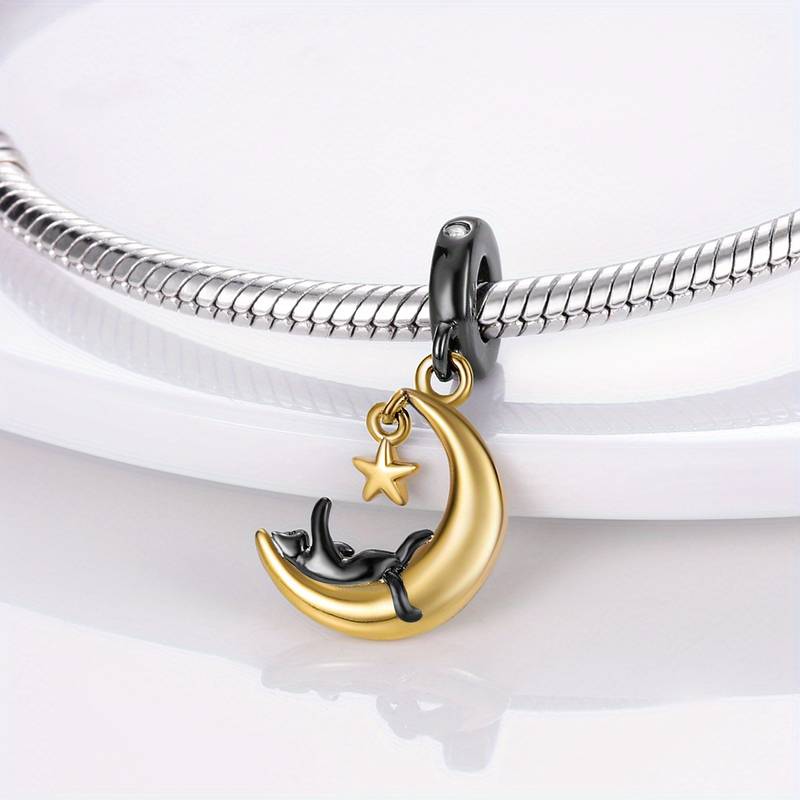 Black Stargazing Cat Dangle Charm