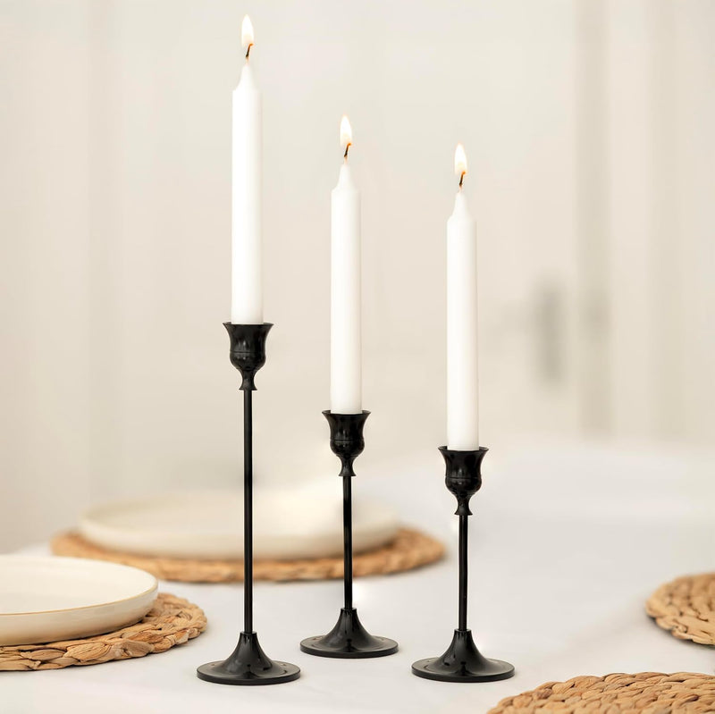 3 Pack Black Taper Candle Holders Modern Dining Table Decor