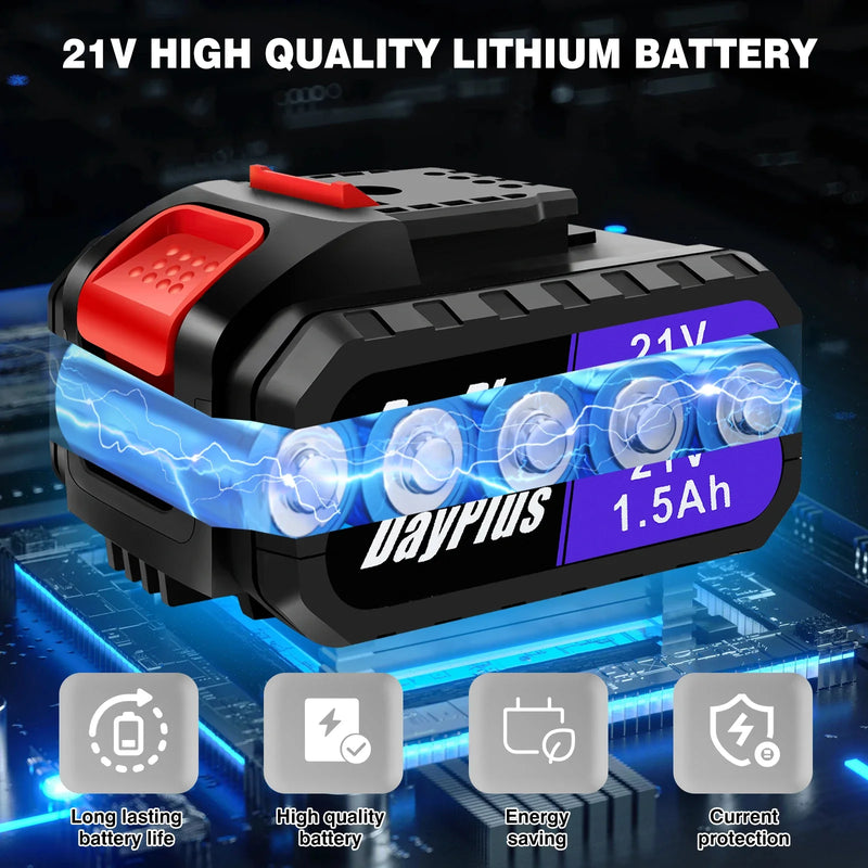 Blue 21V Cordless Power Drill Driver Set 45Nm Torque DIY Tool Kit with LED Light