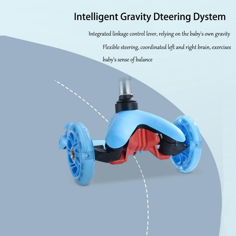 Kids 3 Wheel LED Scooter Tilt & Lean Push Scooters Boys Girls Flashing Toy Blue