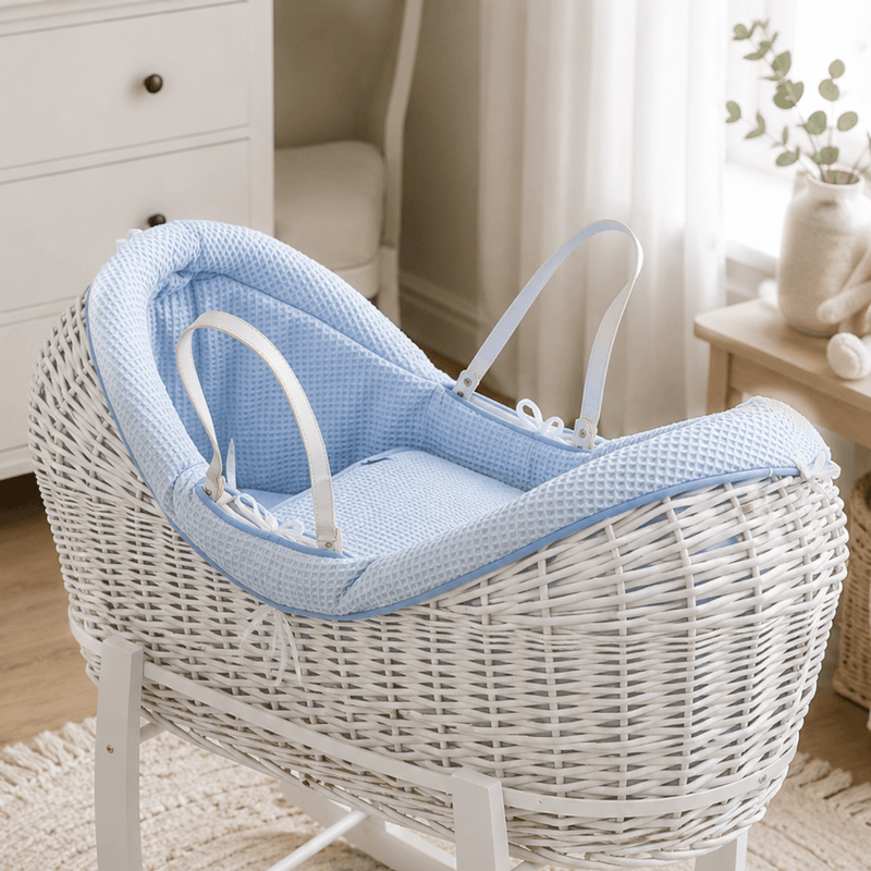Pod Blue Waffle Moses Basket Bedding Set