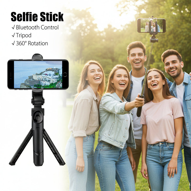 Bluetooth Selfie Stick Tripod Extendable Phone Holder Remote Monopod Black Slim